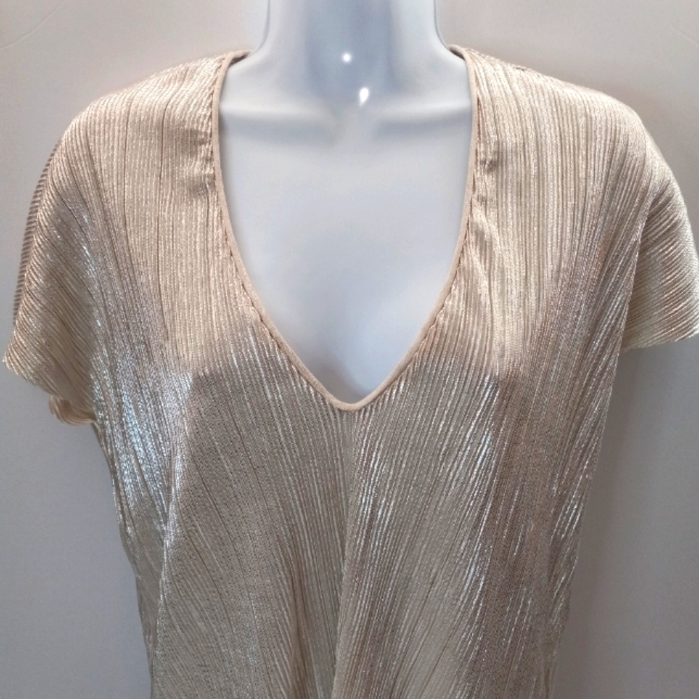 ZARA Metallic Ribbed Vneck Top - Picture 2 of 7